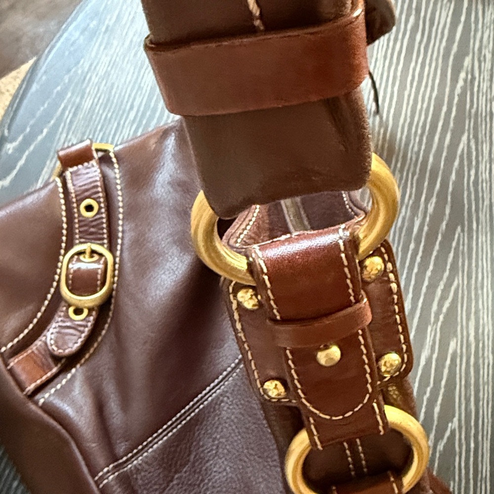 LUCE Chocolate Brown Hobo Slouch Genuine Leather Purse Gold Hardware - Picture 8 of 15